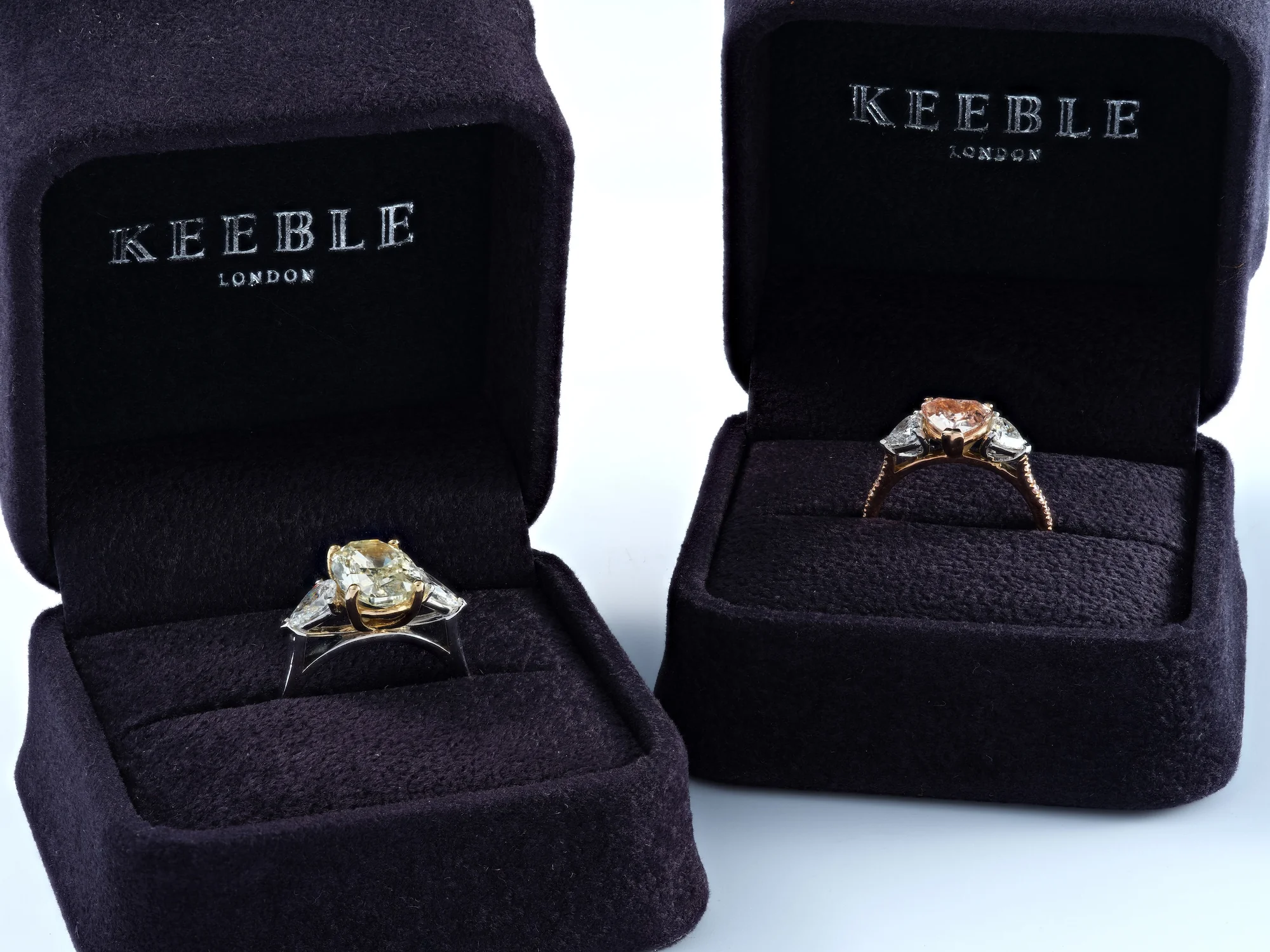 Rings presented in Keeble London branded boxes