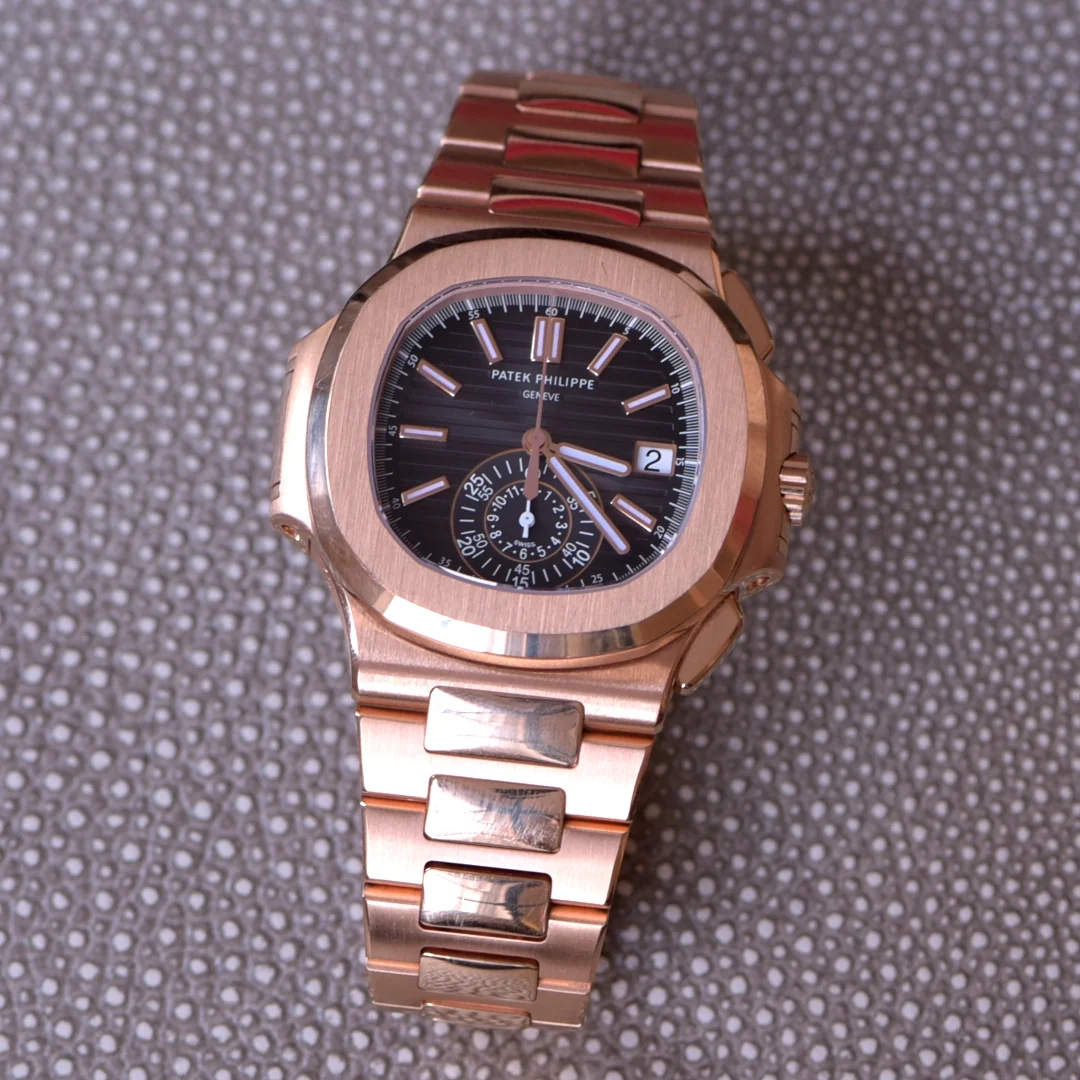 Patek Philippe Nautilus in rose gold, available at Keeble London