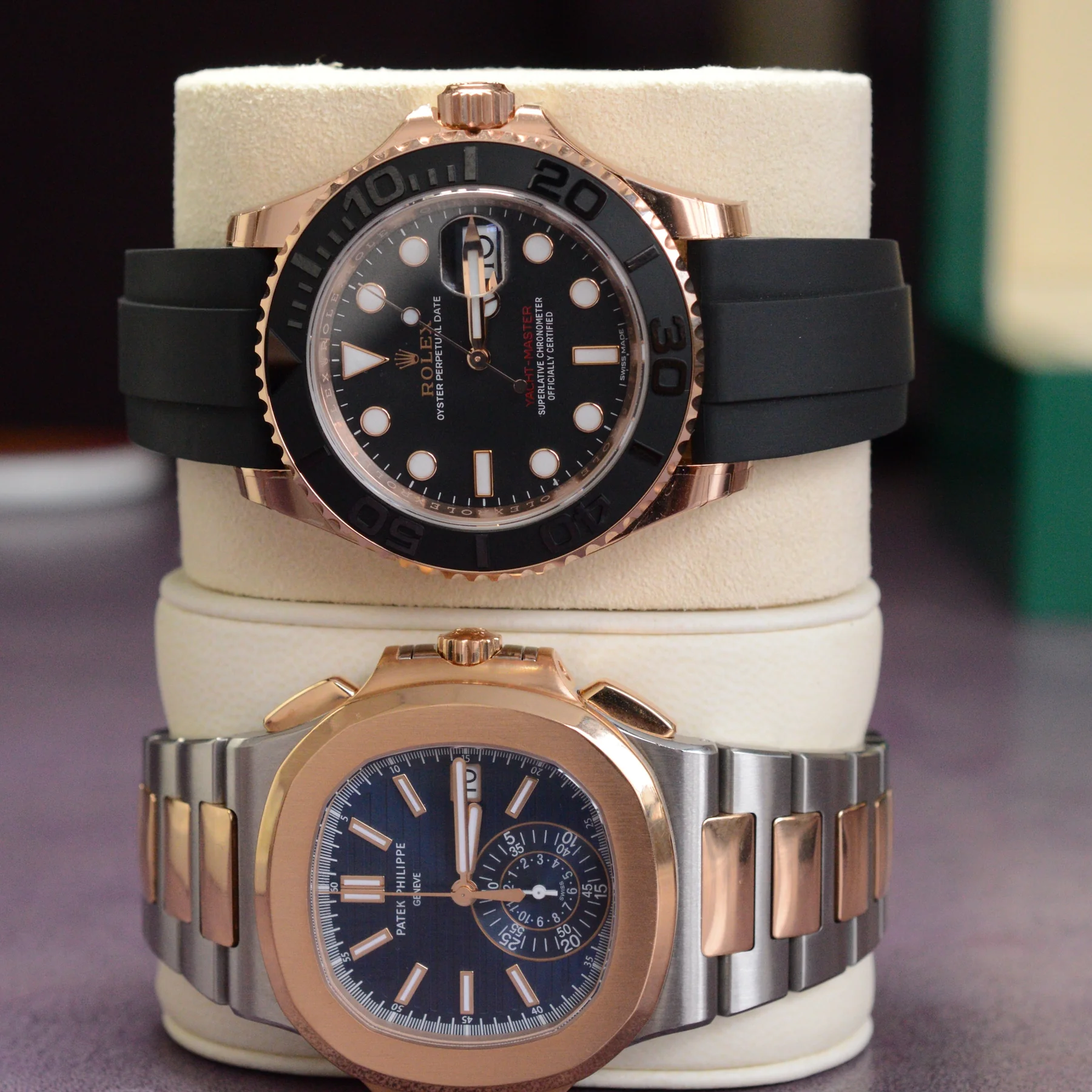 Rolex Yacht-Master and Patek Philippe Nautilus in rose gold