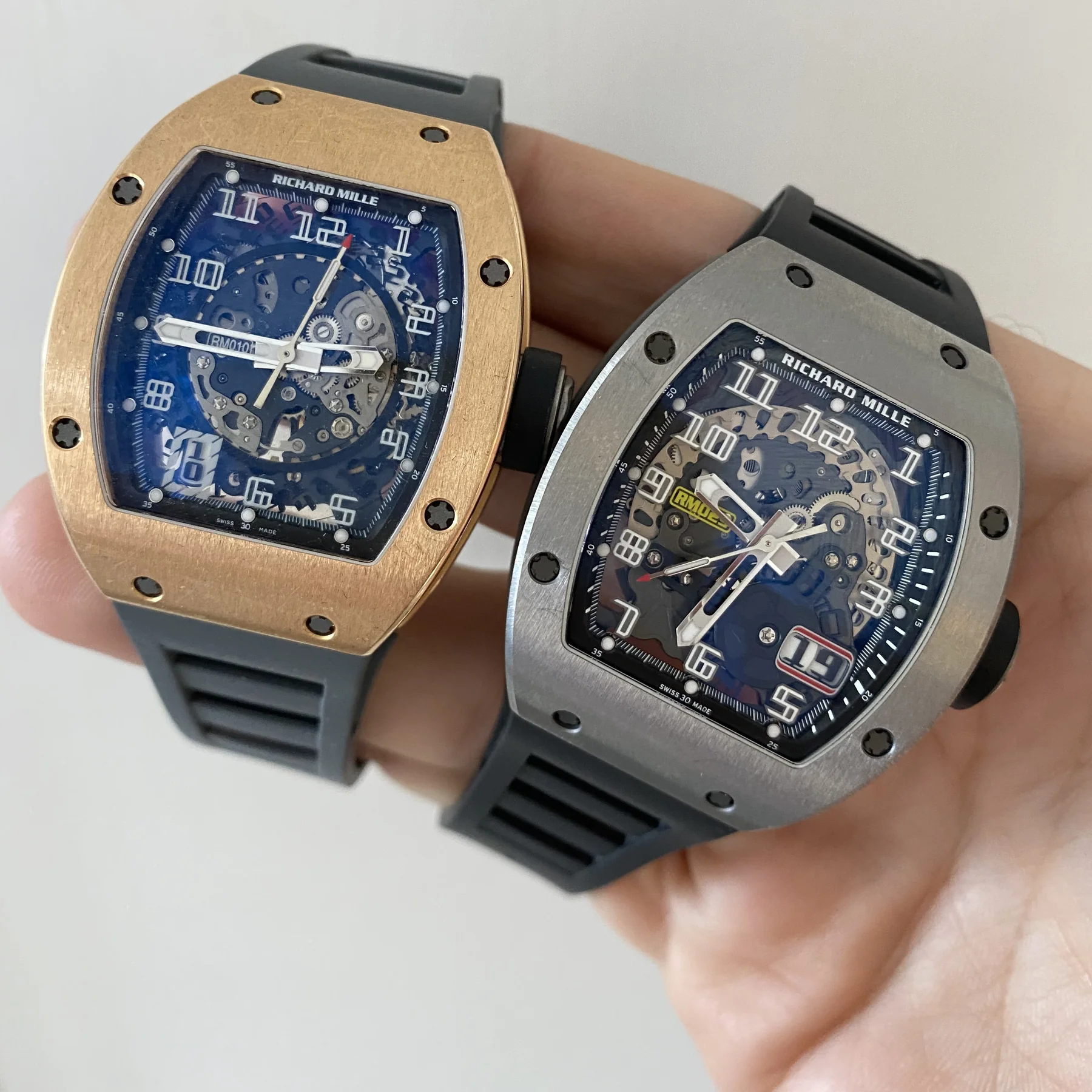 Two Richard Mille watches held side by side